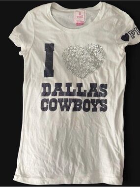 PINK Victoria's Secret White 'I ♥ Dallas Cowboys' Sequin Heart Tee